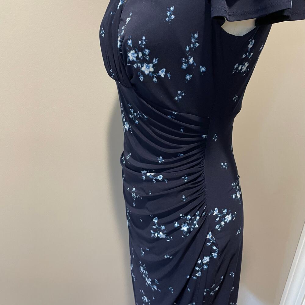 Lauren Ralph Lauren Faux Wrap Sheath Dress Sz 6 Floral Ruched Flutter Sleeves - Picture 4 of 12
